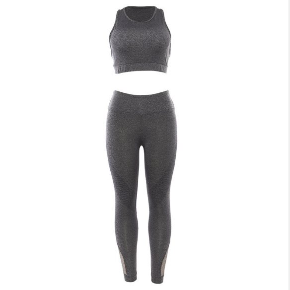 Heathered High-Neck Top and Leggings Set - Gray