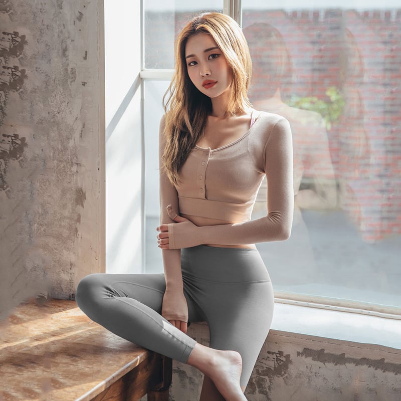 Button-Front Long Sleeve Crop Top