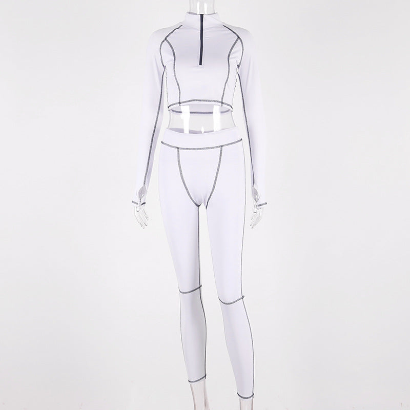Contrast-Seam Half-Zip Top and Leggings Set
