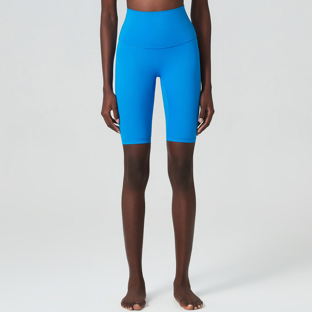 High-Waisted Biker Shorts with Wide Waistband - Bright Blue