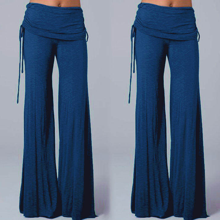 Wide-Leg Dance Pants with Gathered Waist Overlay - Blue