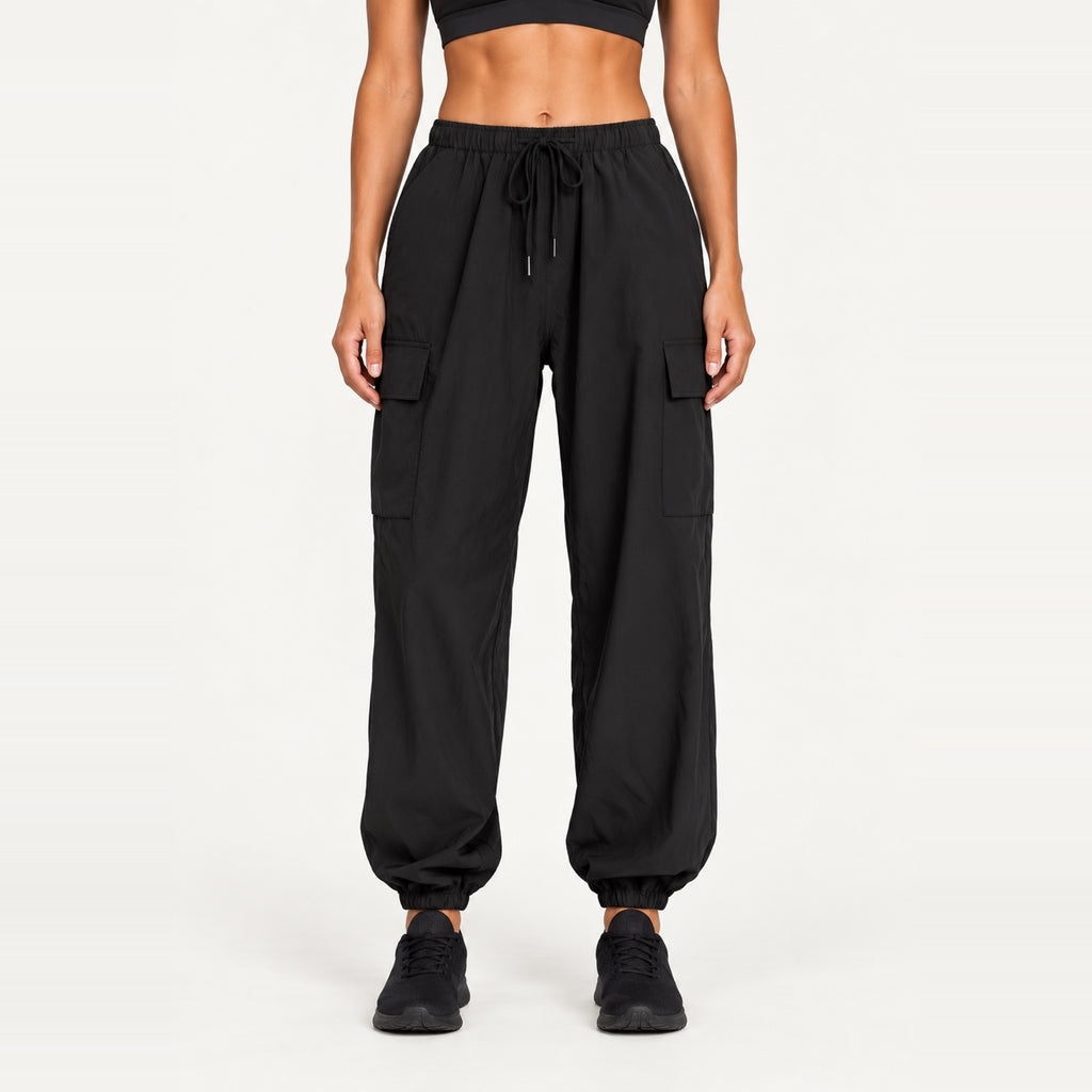 Lightweight Loose Joggers with Side Pockets - Black