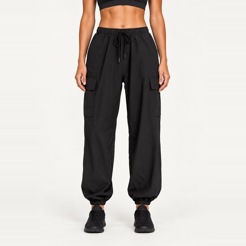 Lightweight Loose Joggers with Side Pockets - Black