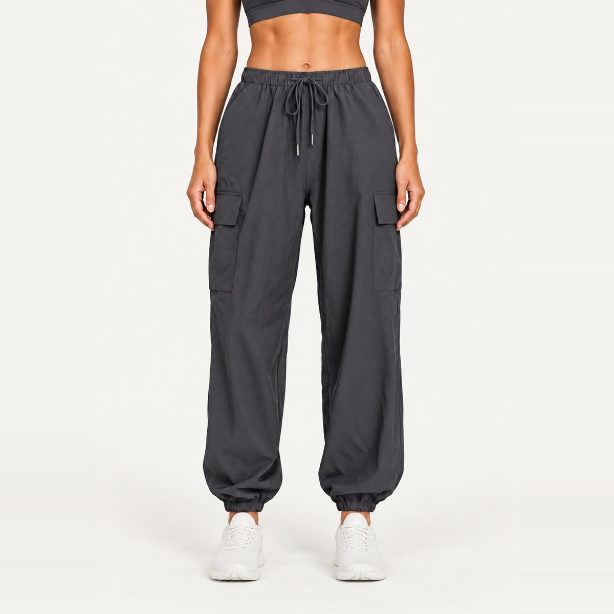 Lightweight Loose Joggers with Side Pockets - Charcoal