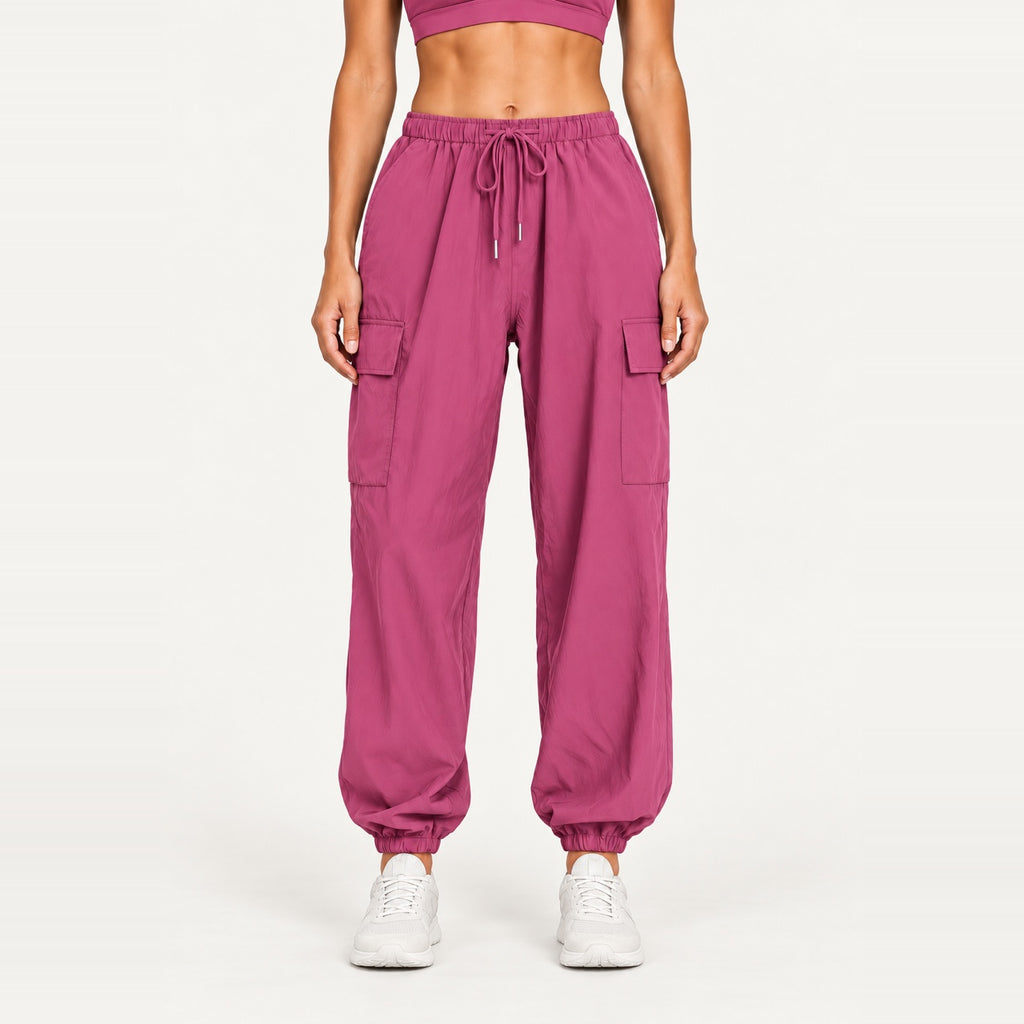 Lightweight Loose Joggers with Side Pockets - Berry