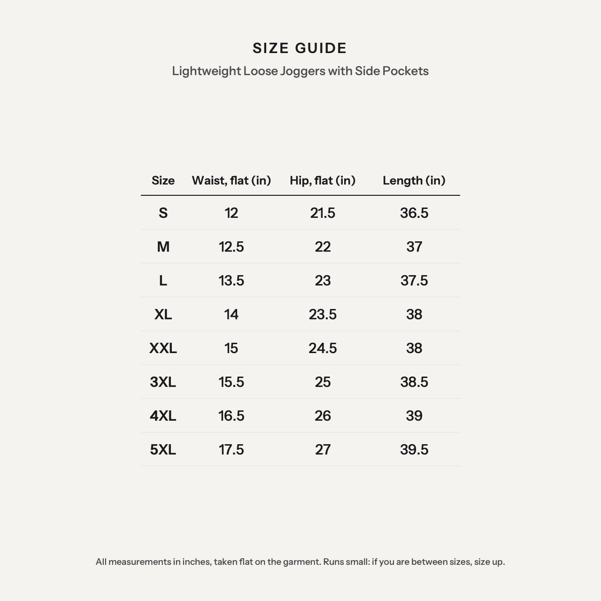Lightweight Loose Joggers with Side Pockets - size guide