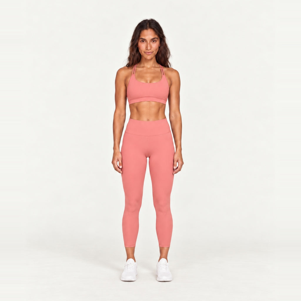 Sports Bra and High-Waisted Leggings Set - Coral