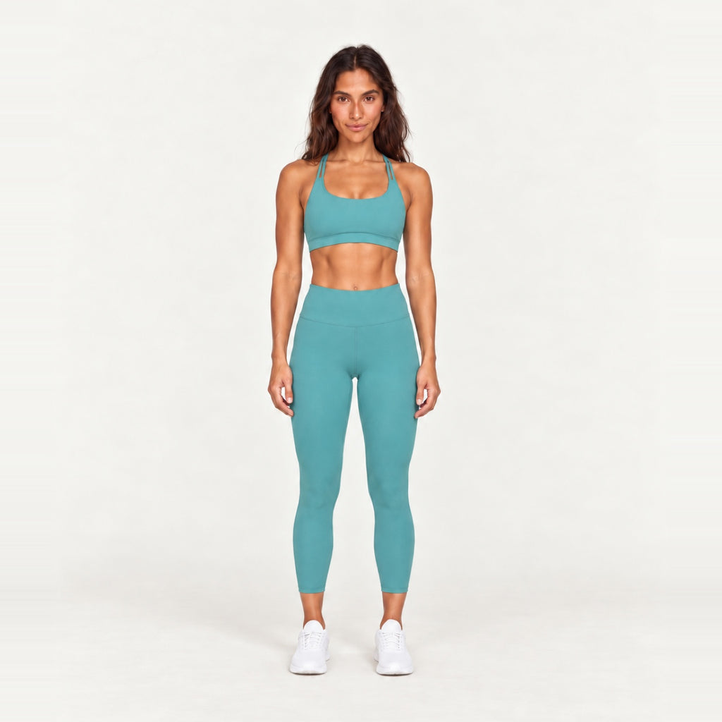 Sports Bra and High-Waisted Leggings Set - Teal