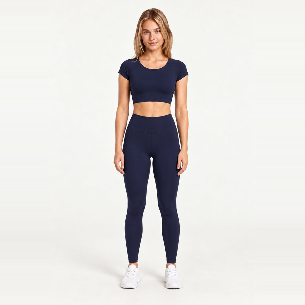 Short Sleeve Crop Top and Leggings Set - Midnight