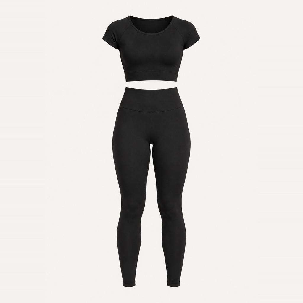 Short Sleeve Crop Top and Leggings Set - product only
