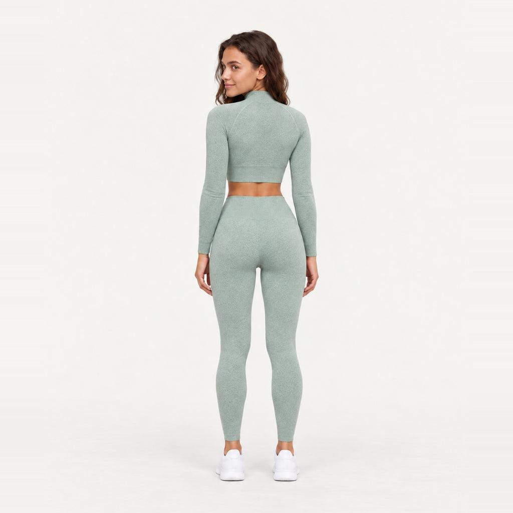 Long Sleeve Zip-Up Top and Leggings Set - back view