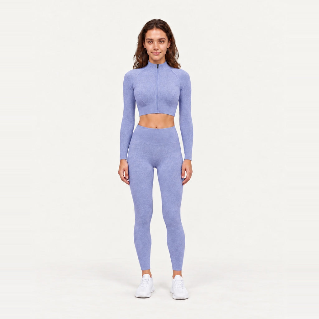 Long Sleeve Zip-Up Top and Leggings Set - Periwinkle