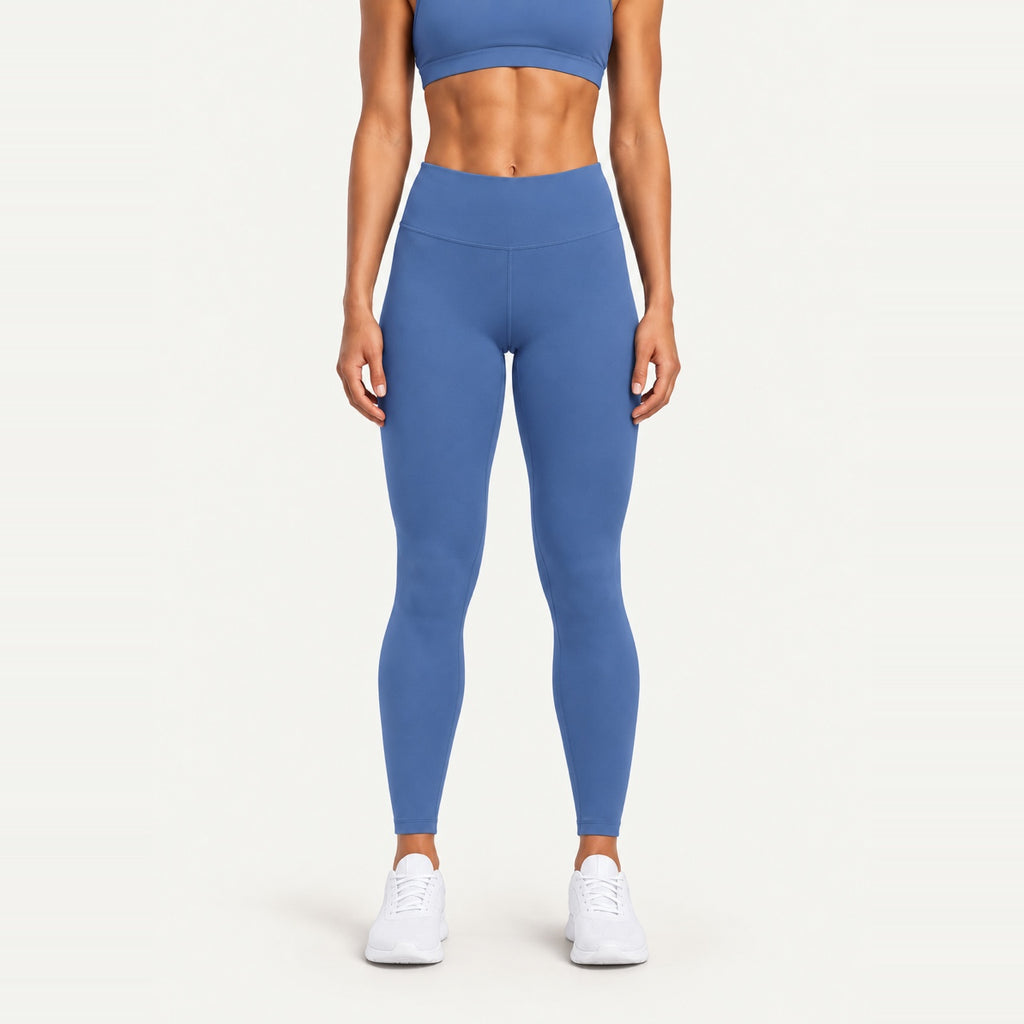 High-Waisted Leggings with Back Waist Pocket - Steel Blue