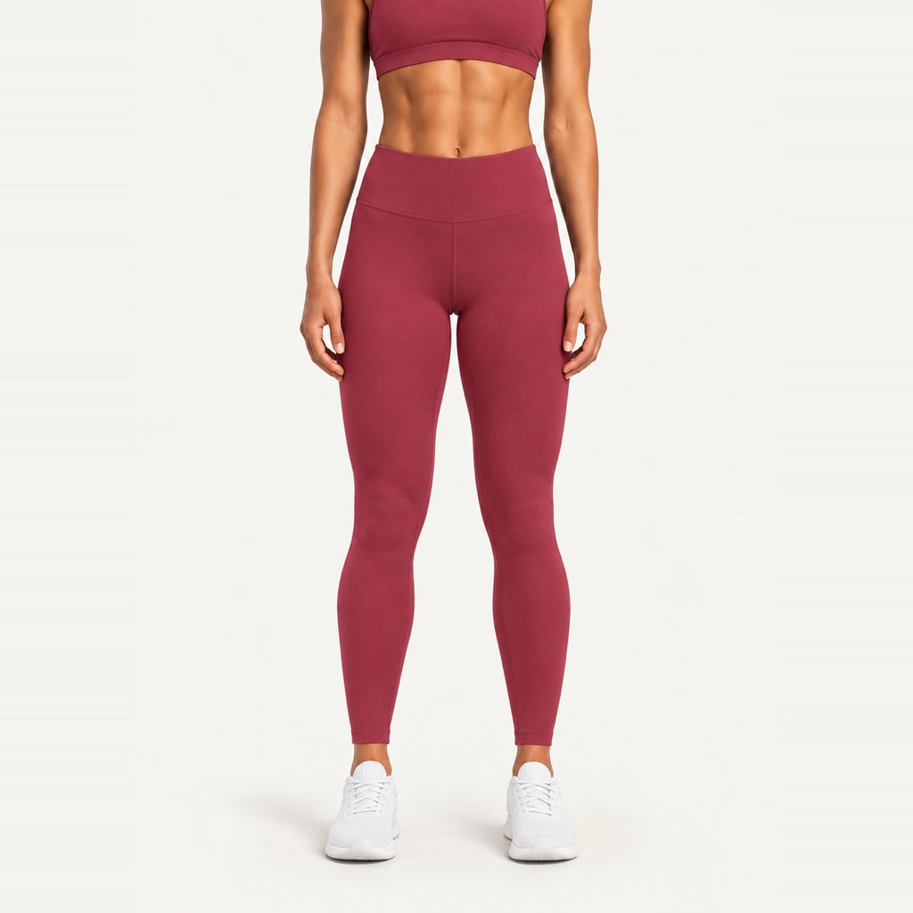 High-Waisted Leggings with Back Waist Pocket - Wine