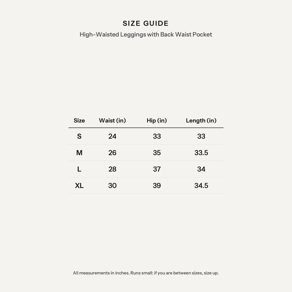 High-Waisted Leggings with Back Waist Pocket - size guide