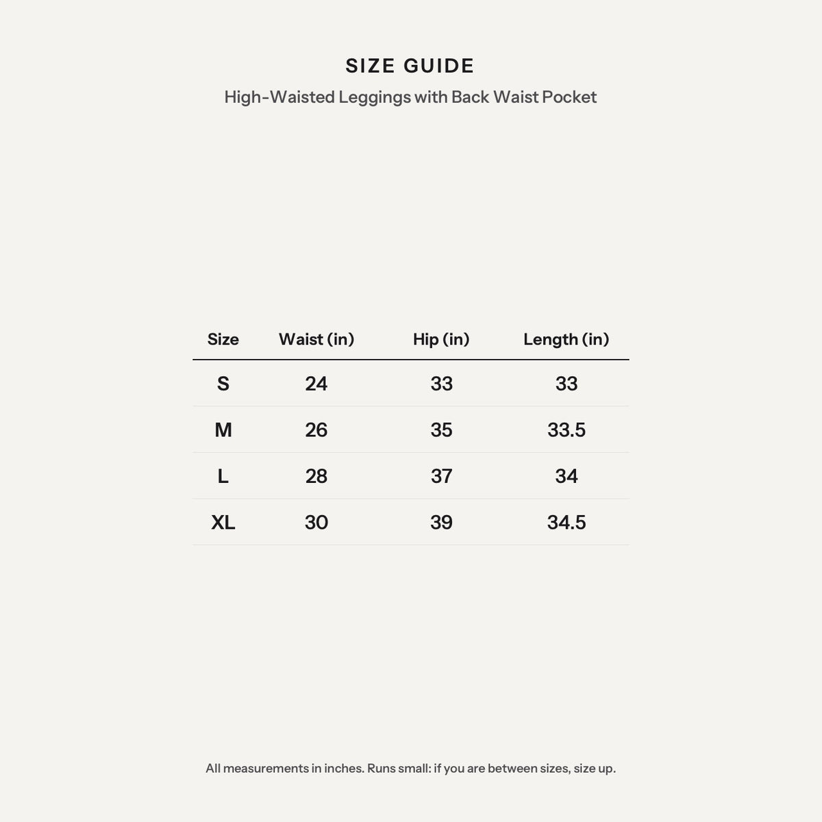 High-Waisted Leggings with Back Waist Pocket - size guide