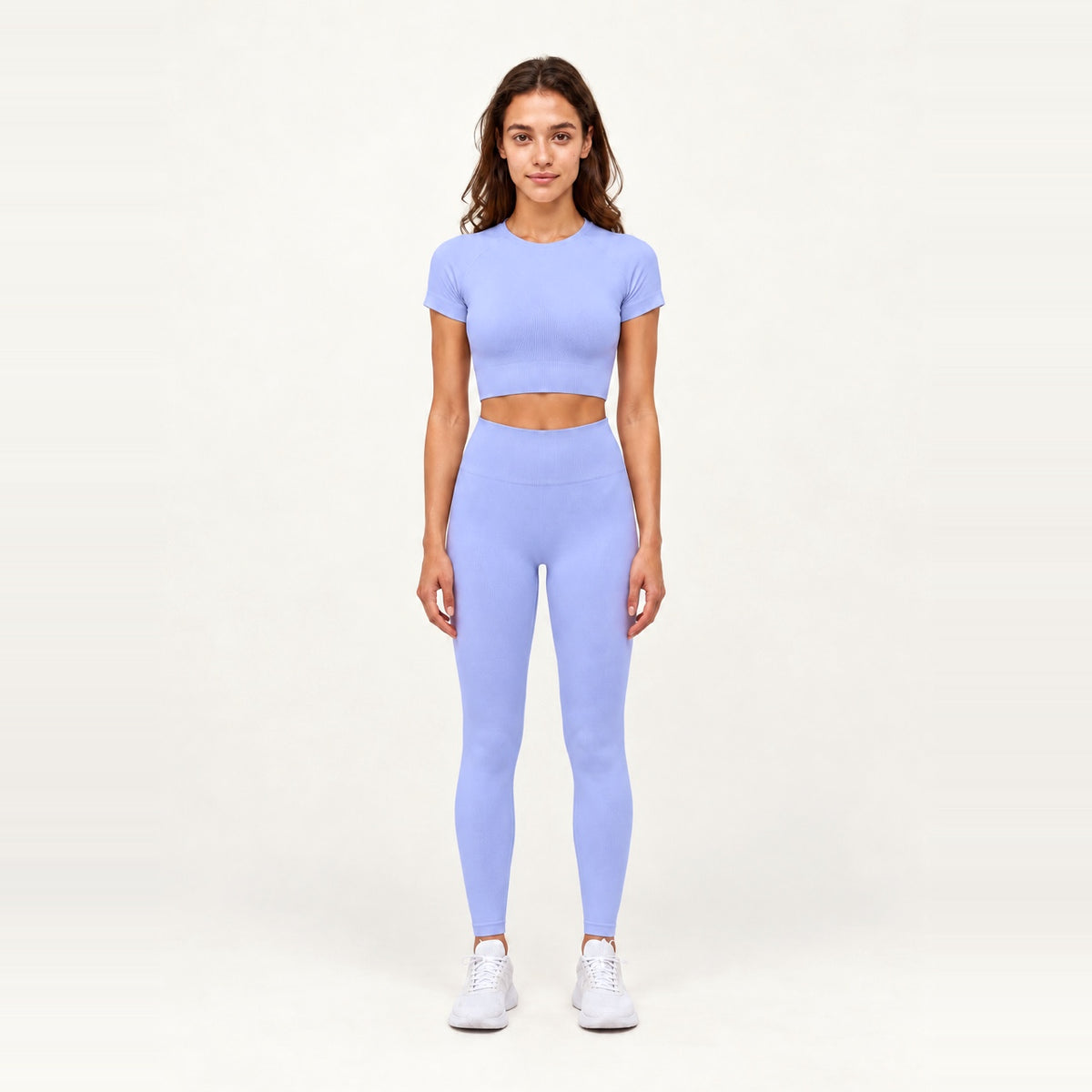 Short Sleeve Textured Crop Top and Leggings Set - Periwinkle
