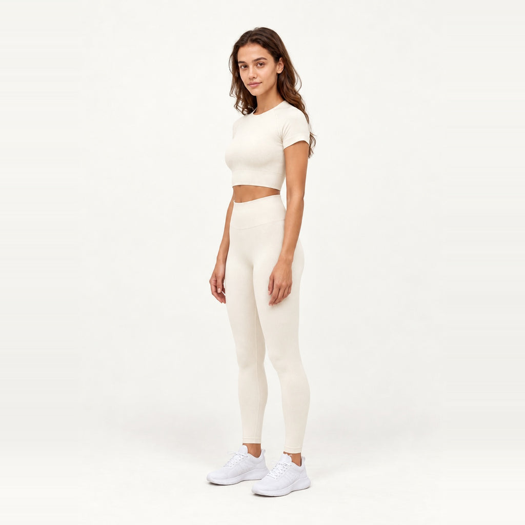 Short Sleeve Textured Crop Top and Leggings Set - side view