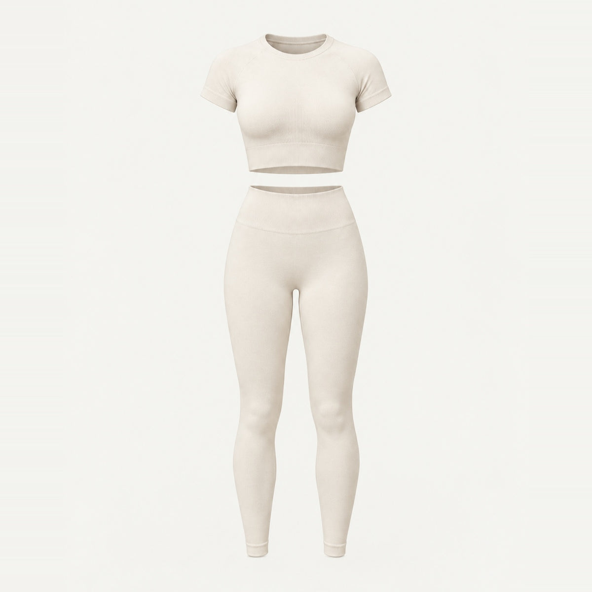 Short Sleeve Textured Crop Top and Leggings Set - product only