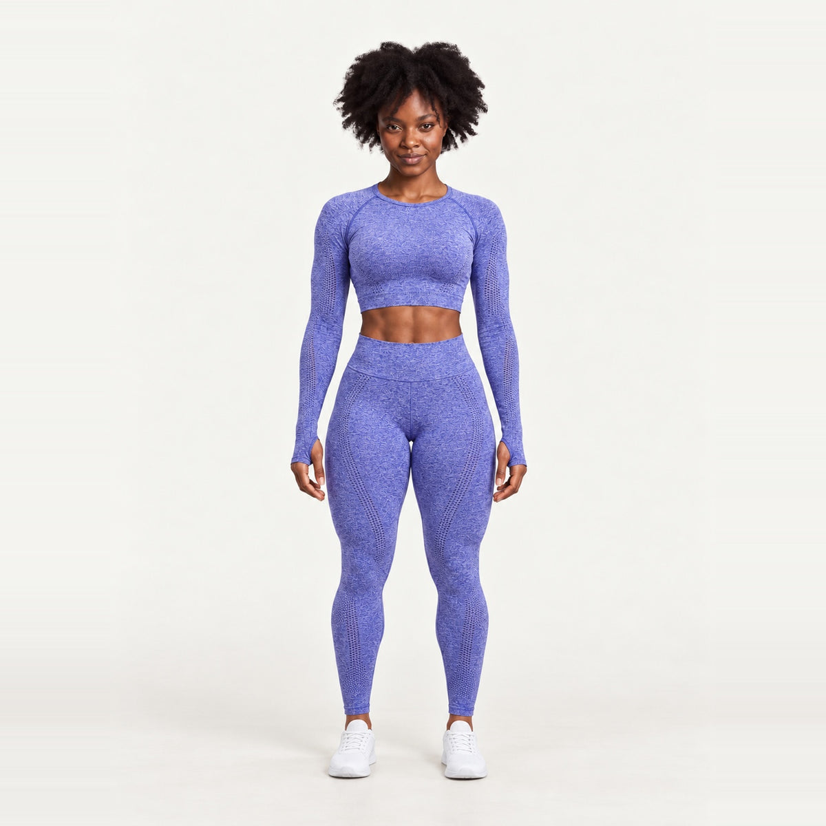 Long Sleeve Crop Top and Dotted-Panel Leggings Set - Periwinkle