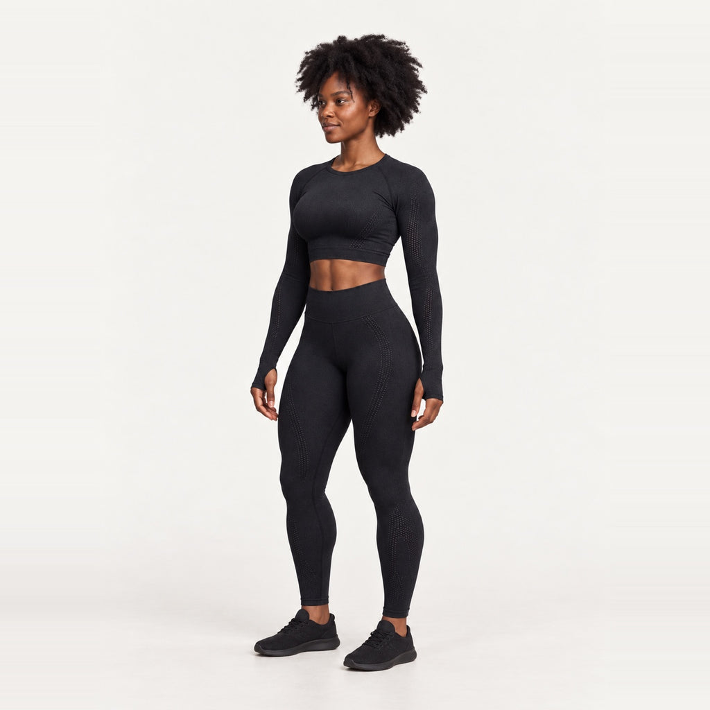 Long Sleeve Crop Top and Dotted-Panel Leggings Set - side view