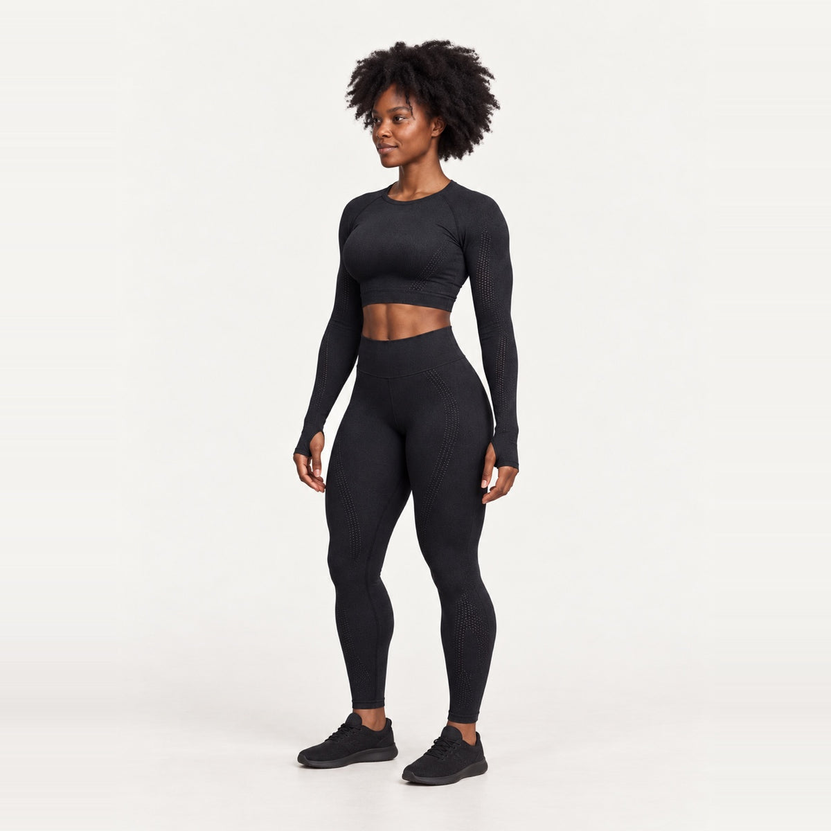Long Sleeve Crop Top and Dotted-Panel Leggings Set - side view