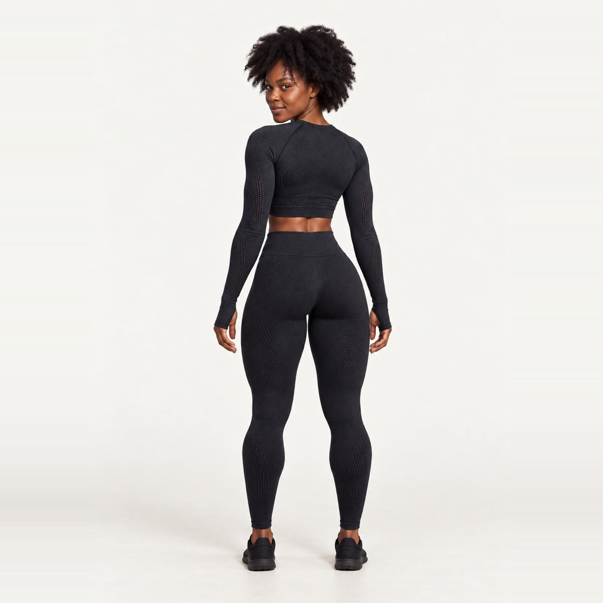 Long Sleeve Crop Top and Dotted-Panel Leggings Set - back view