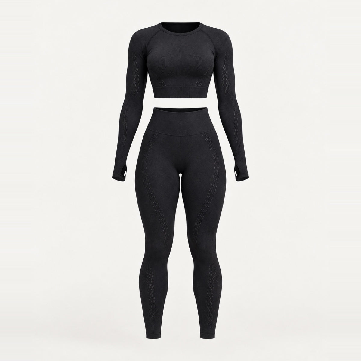 Long Sleeve Crop Top and Dotted-Panel Leggings Set - product only