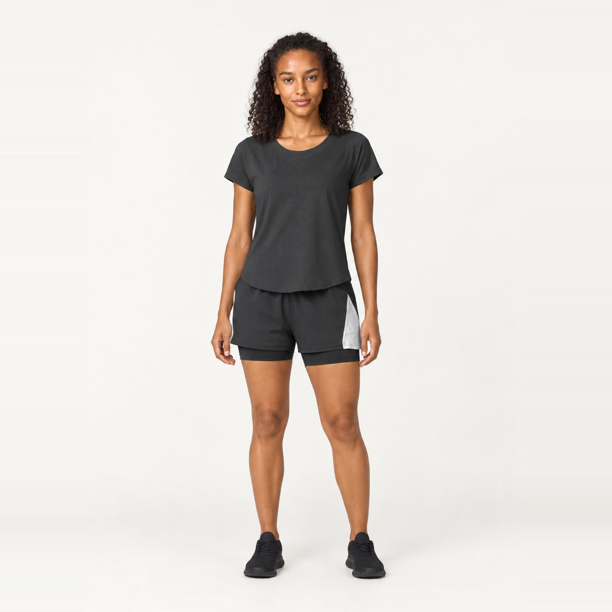Short Sleeve Top and Contrast-Panel Shorts Set - Black