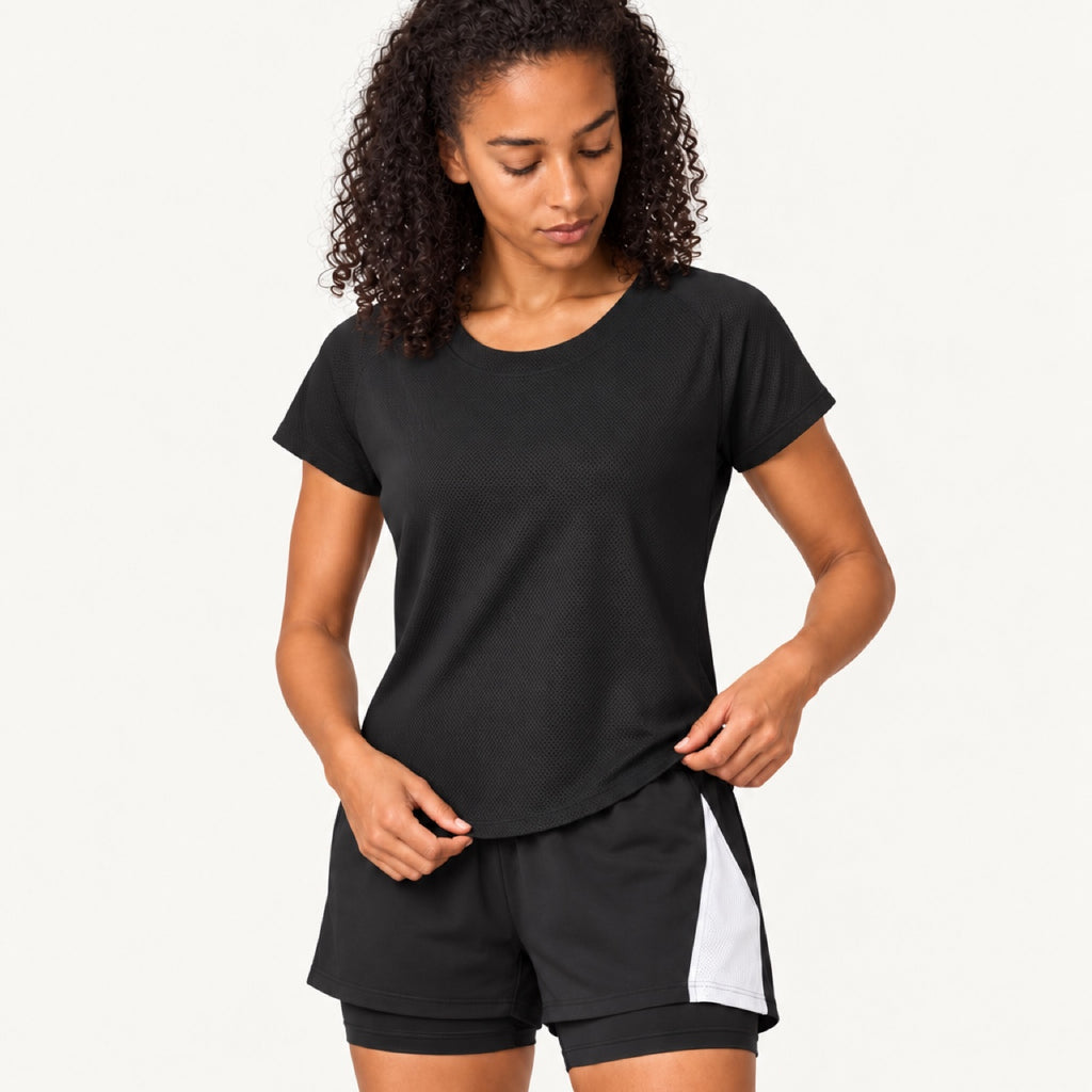 Short Sleeve Top and Contrast-Panel Shorts Set - detail