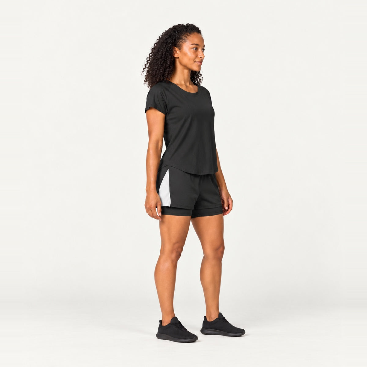 Short Sleeve Top and Contrast-Panel Shorts Set - side view