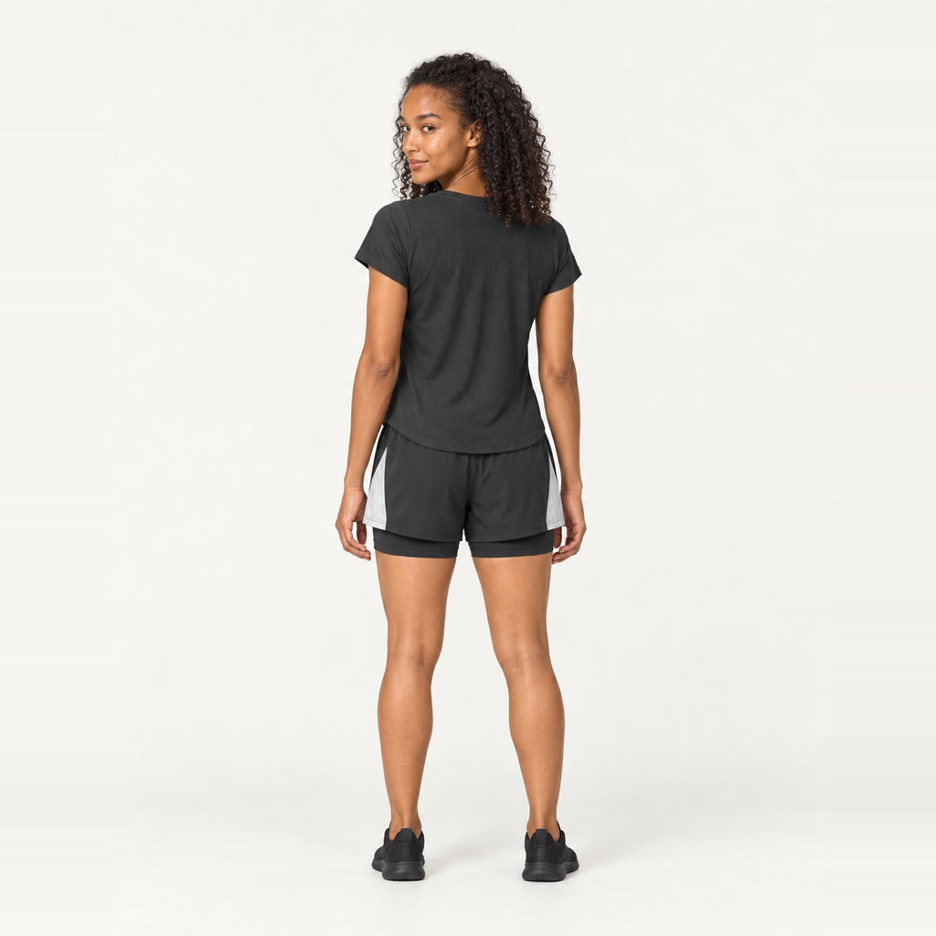 Short Sleeve Top and Contrast-Panel Shorts Set - back view