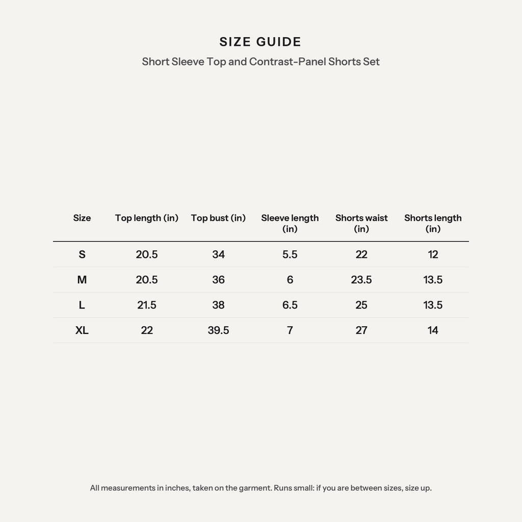 Short Sleeve Top and Contrast-Panel Shorts Set - size guide