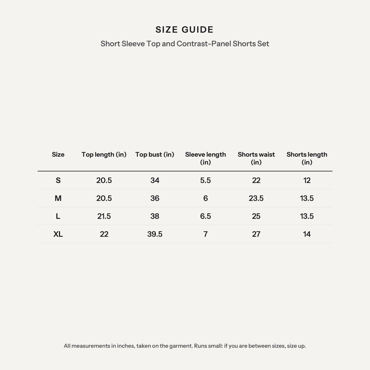 Short Sleeve Top and Contrast-Panel Shorts Set - size guide