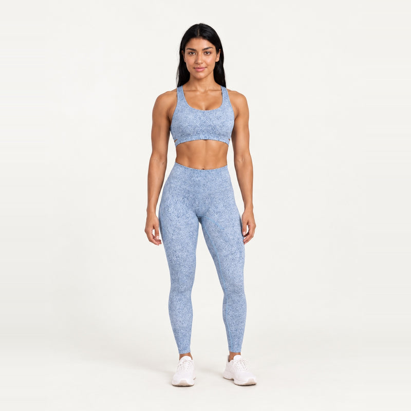 Keyhole-Back Sports Bra and Textured Leggings Set - Dusty Blue