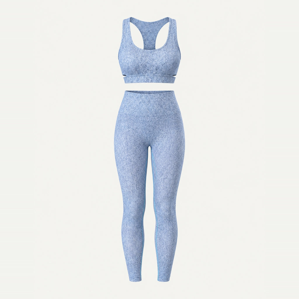 Keyhole-Back Sports Bra and Textured Leggings Set - product only