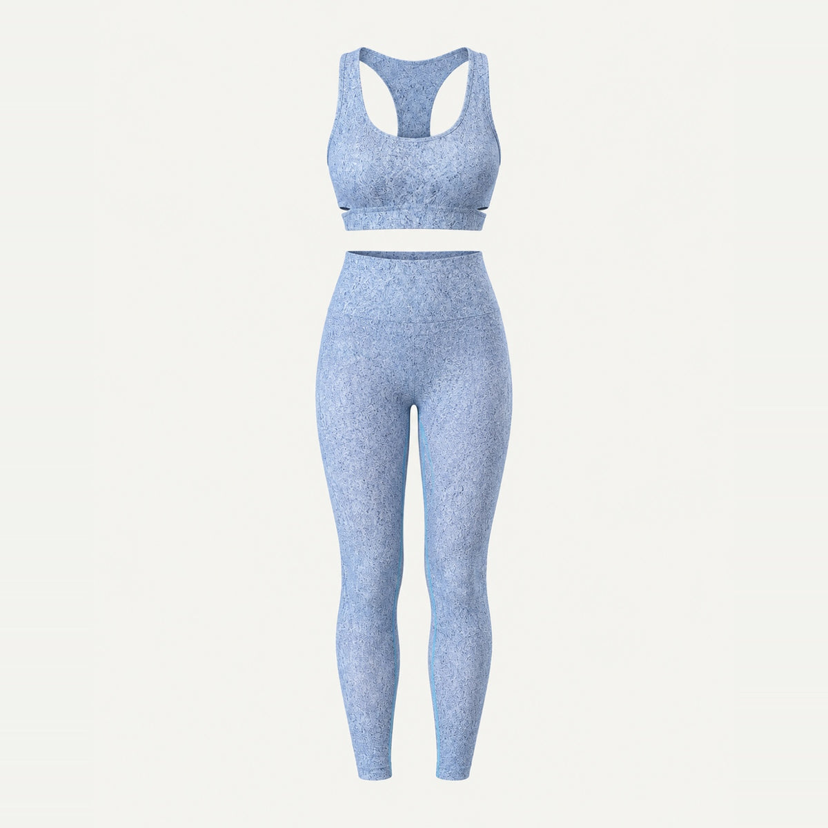 Keyhole-Back Sports Bra and Textured Leggings Set - product only