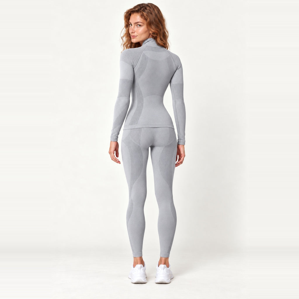 High-Neck Long Sleeve Top and Paneled Leggings Set - back view