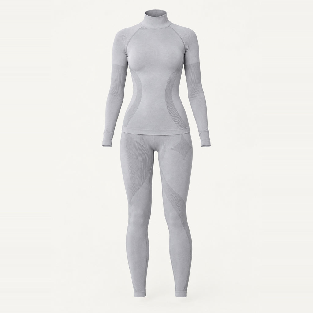 High-Neck Long Sleeve Top and Paneled Leggings Set - product only