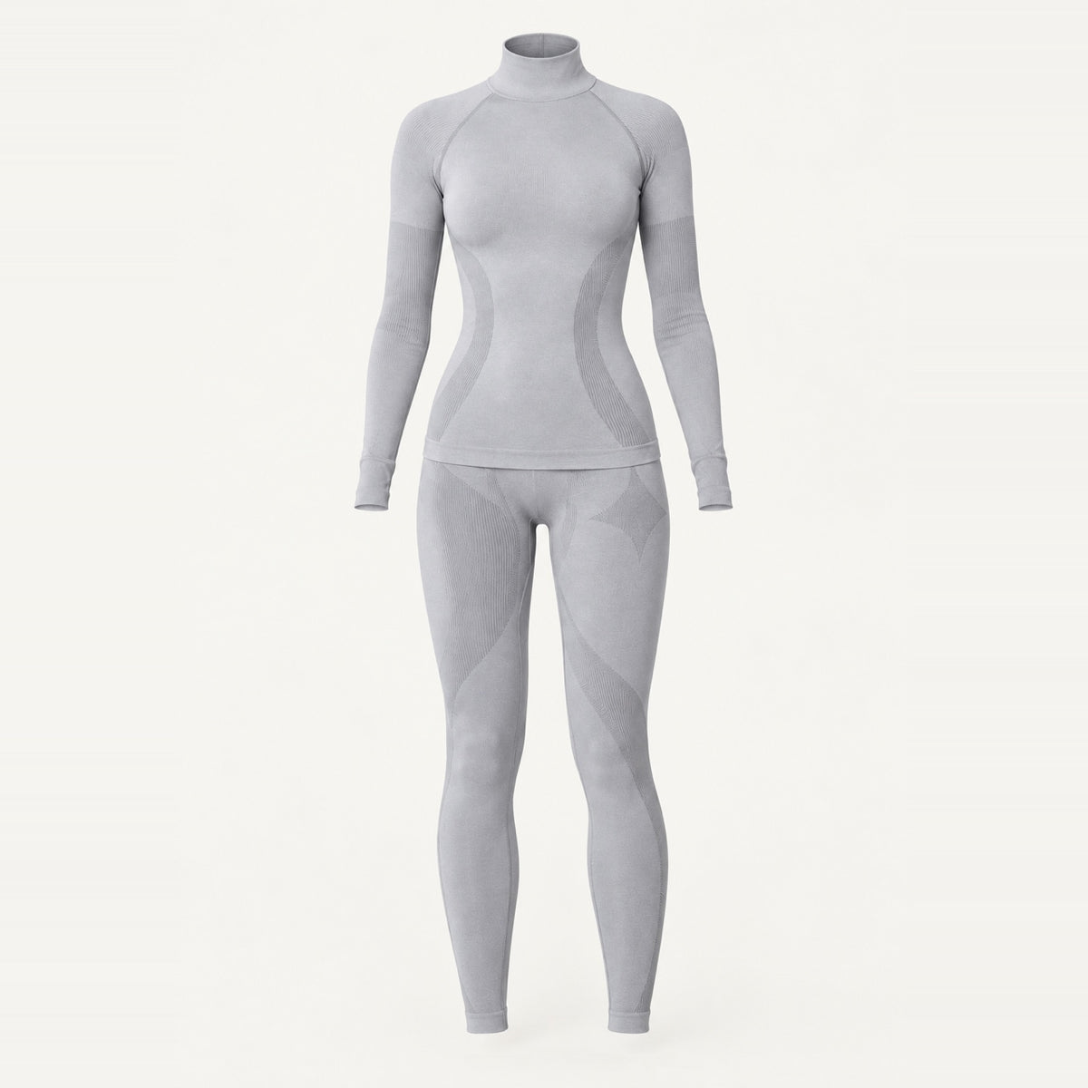 High-Neck Long Sleeve Top and Paneled Leggings Set - product only
