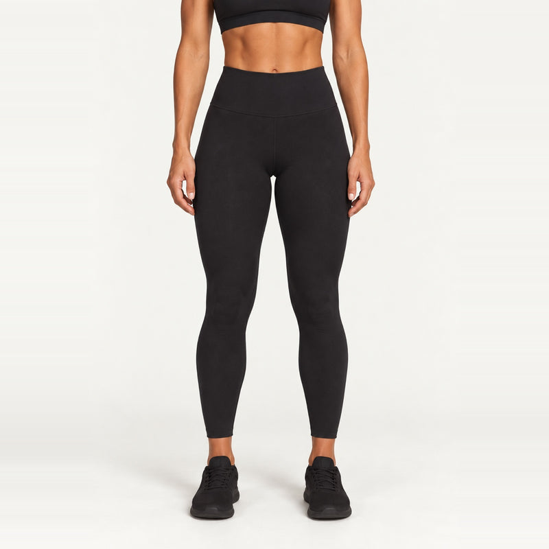 High-Waisted Ankle-Length Nylon Leggings - Black