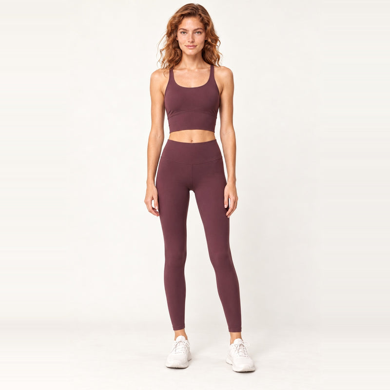 Strappy-Back Crop Tank and Leggings Set - Plum