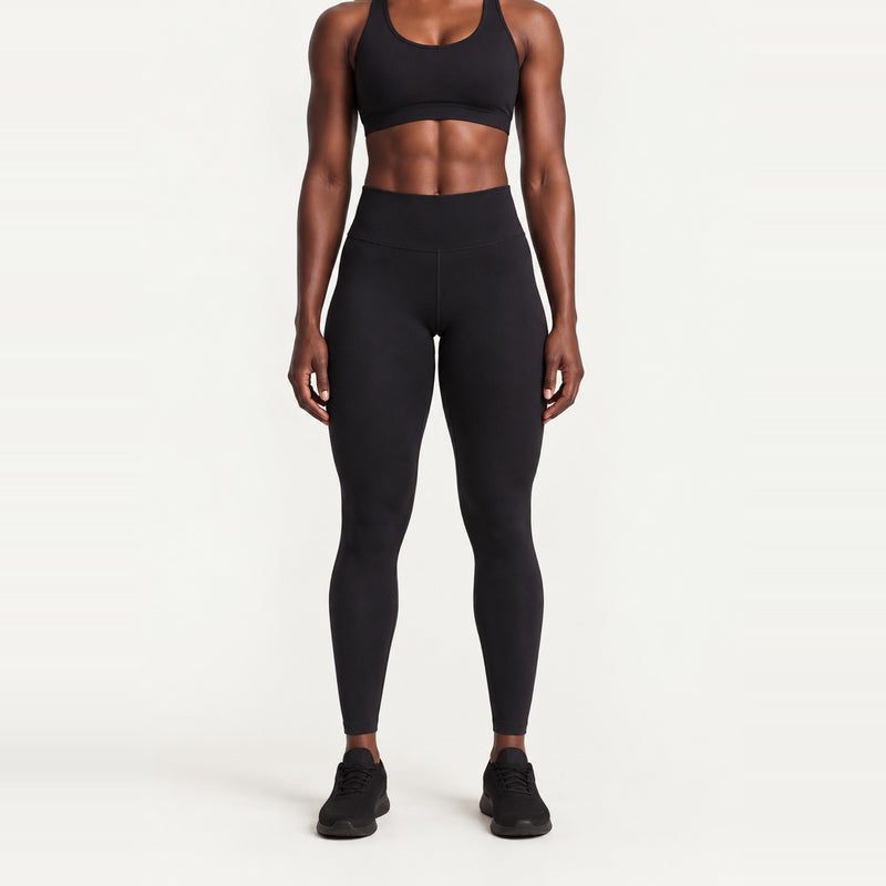 High-Waisted Leggings with Crossover Back Waistband - Black