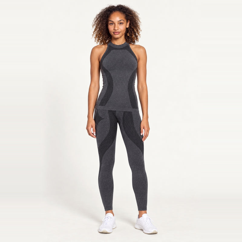 High-Neck Sleeveless Top and Leggings Set - Charcoal