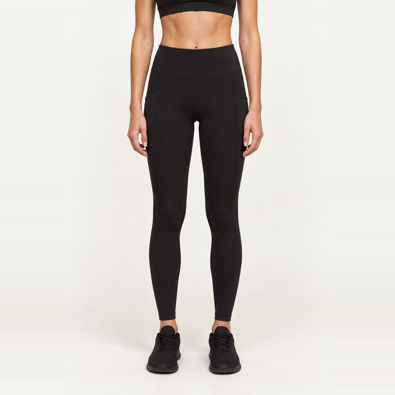 High-Waisted Leggings with Side Pockets - Black