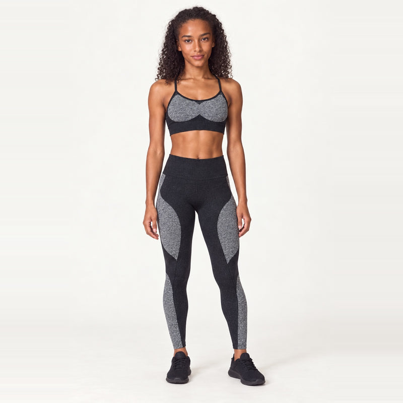 Cross-Strap Sports Bra and Panel Leggings Set - Black