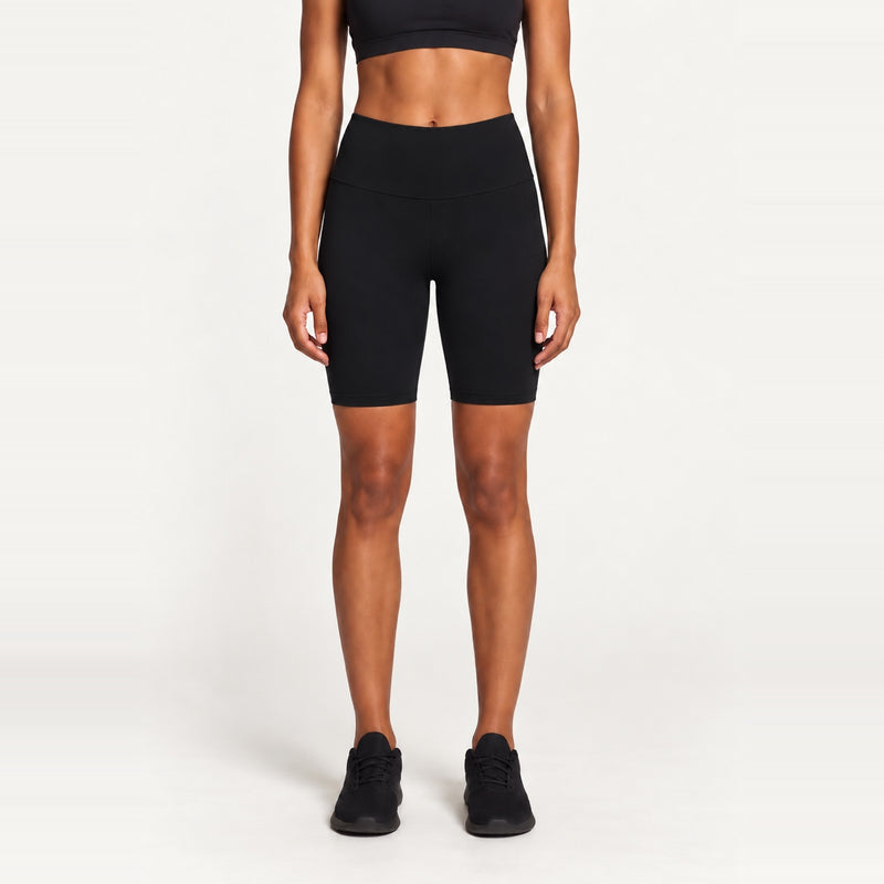 High-Waisted Moisture-Wicking Biker Shorts - Black