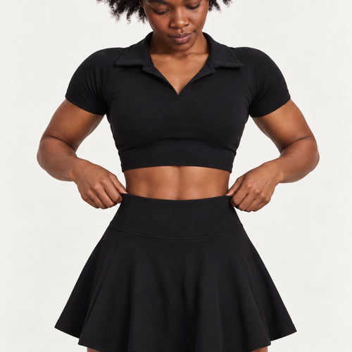 Collared Crop Top and Flared Skirt Set - detail