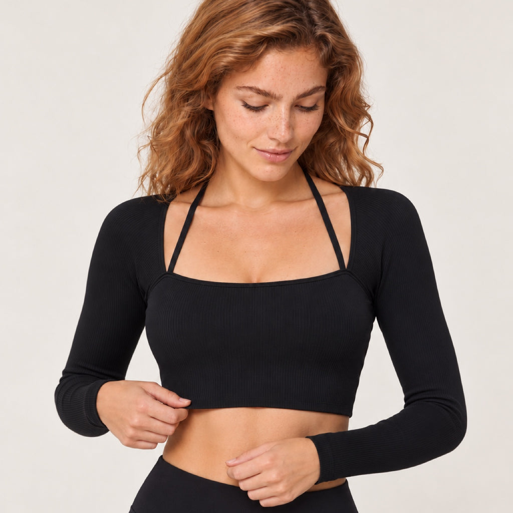 Long Sleeve Crop Top with Square Neckline - detail