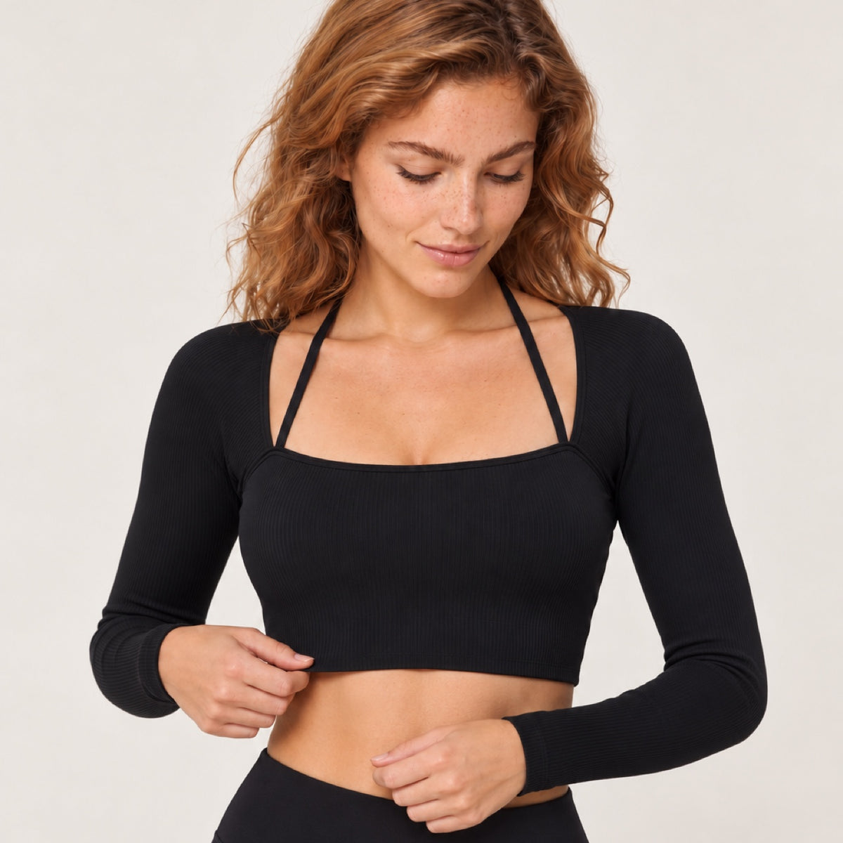 Long Sleeve Crop Top with Square Neckline - detail